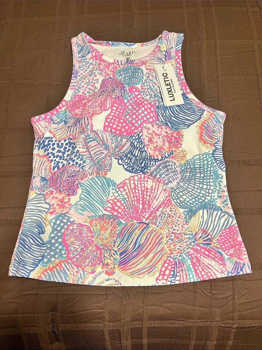 Lilly Pulitzer Candia Active Bra Tank UPF 50+ Pink & Blue Medium NWT